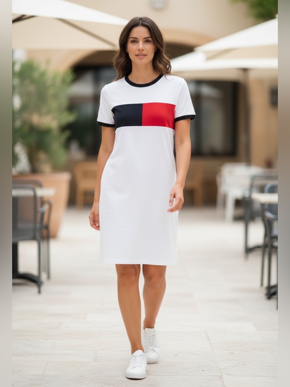 Tommy Hilfiger Flag Colorblock T-Shirt Dress White Red Navy size S/P